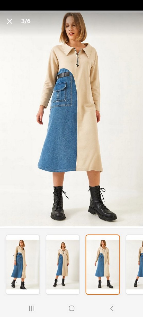 Kemer Detaylı Uzun Mavi Denim Elbise - Görsel 3