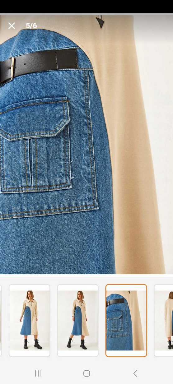 Kemer Detaylı Uzun Mavi Denim Elbise - Görsel 5