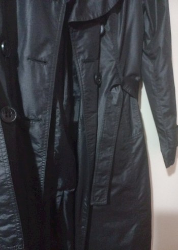 xl Beden siyah Renk Uzun Siyah Kemerli Gotik Kadın Trençkot