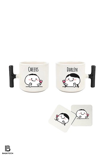Cheers Darlin Baskılı ikili T Kulp Kupa (Bardak Altı Hediyeli)