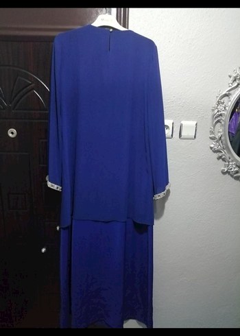 Uzun Kollu Mavi Kadın Abiye Elbise - Görsel 2