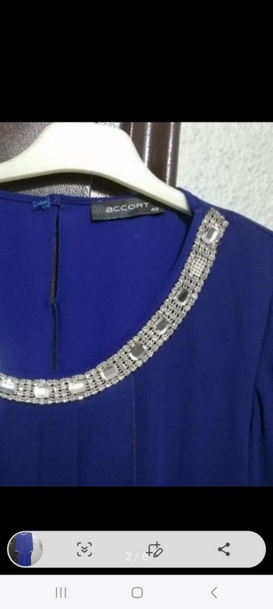 Uzun Kollu Mavi Kadın Abiye Elbise - Görsel 3