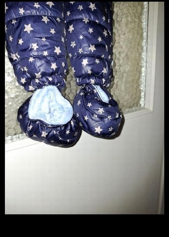 Koyu Mavi Bebek Tulum, Fermuarlı, Yıldız Desenli - Görsel 2