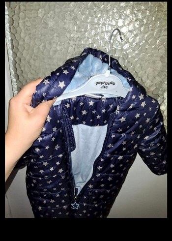 Koyu Mavi Bebek Tulum, Fermuarlı, Yıldız Desenli - Görsel 6