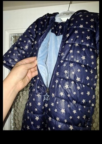 Koyu Mavi Bebek Tulum, Fermuarlı, Yıldız Desenli - Görsel 3