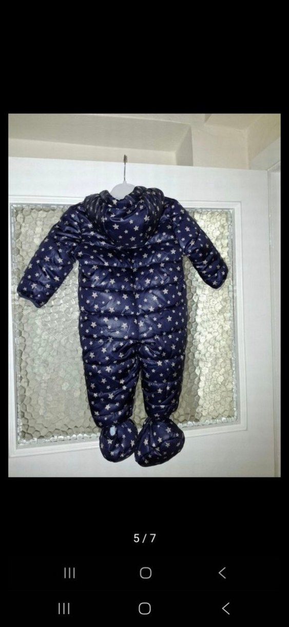 Koyu Mavi Bebek Tulum, Fermuarlı, Yıldız Desenli - Görsel 5