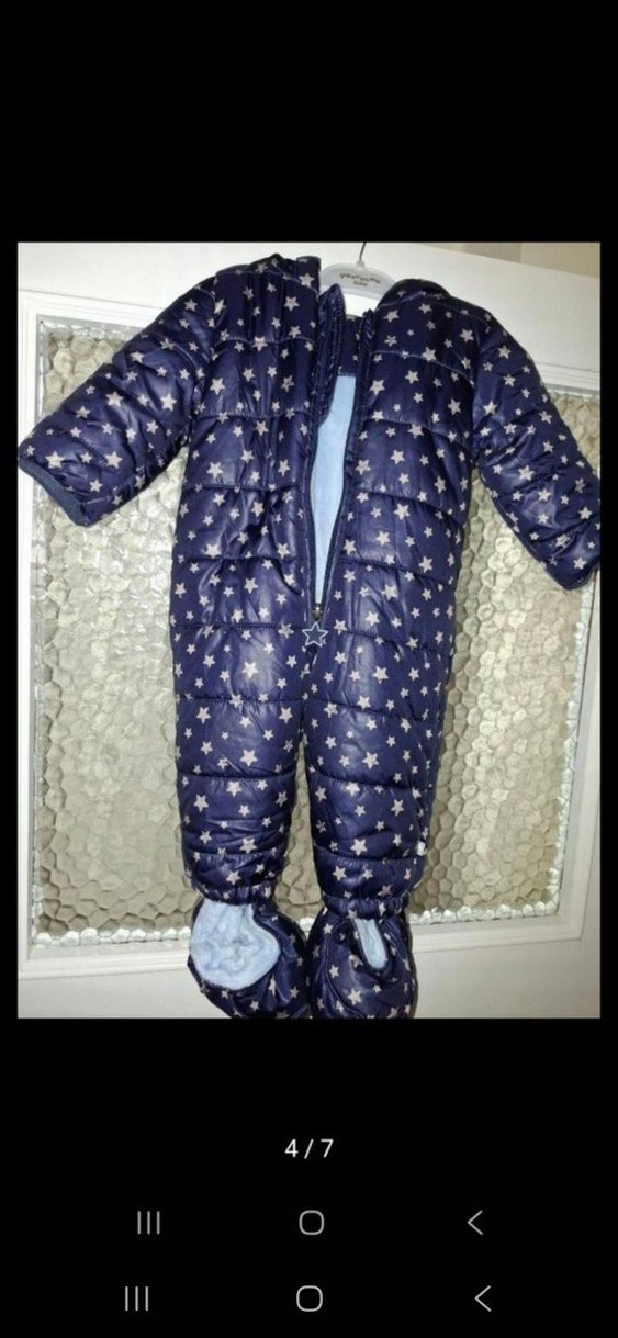 Koyu Mavi Bebek Tulum, Fermuarlı, Yıldız Desenli - Görsel 4