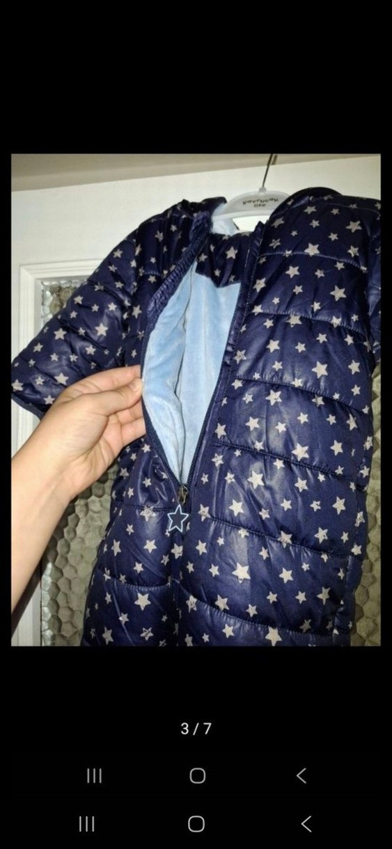 Koyu Mavi Bebek Tulum, Fermuarlı, Yıldız Desenli - Görsel 3