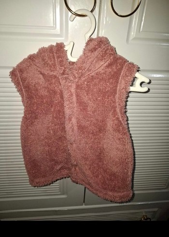 Kız Çocuk Kapüşonlu Pembe Kürk Yelek - Görsel 2