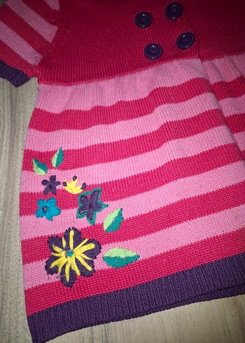 Kız Çocuk Kapüşonlu Nakışlı Triko Hırka - Görsel 3