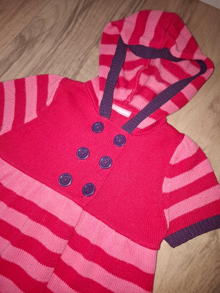 Kız Çocuk Kapüşonlu Nakışlı Triko Hırka - Görsel 4