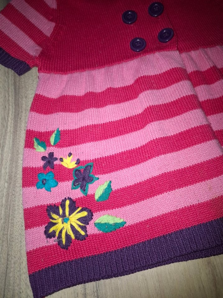 Kız Çocuk Kapüşonlu Nakışlı Triko Hırka - Görsel 3