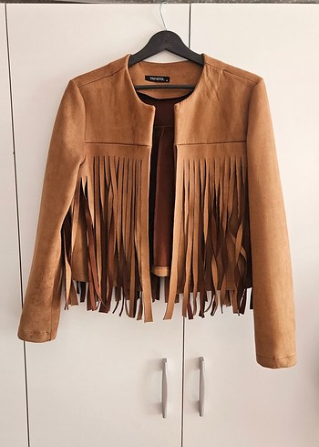 Püsküllü Camel Süet Kadın Ceket