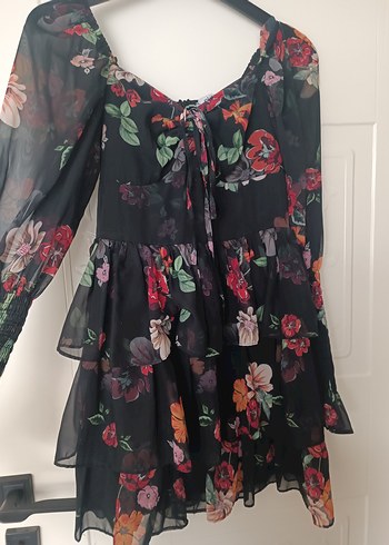 Çiçek Desenli Straplez Uzun Kollu Midi Elbise - Görsel 2