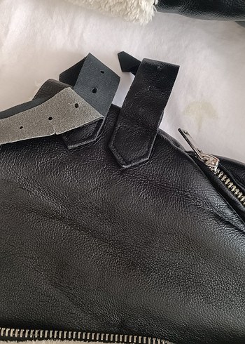 Kürk Detaylı Siyah Deri Biker Ceket - Görsel 3