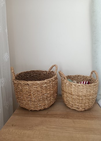 Koyu Kahverengi Hasır Saklama Sepeti - Görsel 3