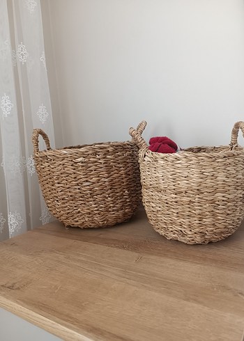 Koyu Kahverengi Hasır Saklama Sepeti - Görsel 2