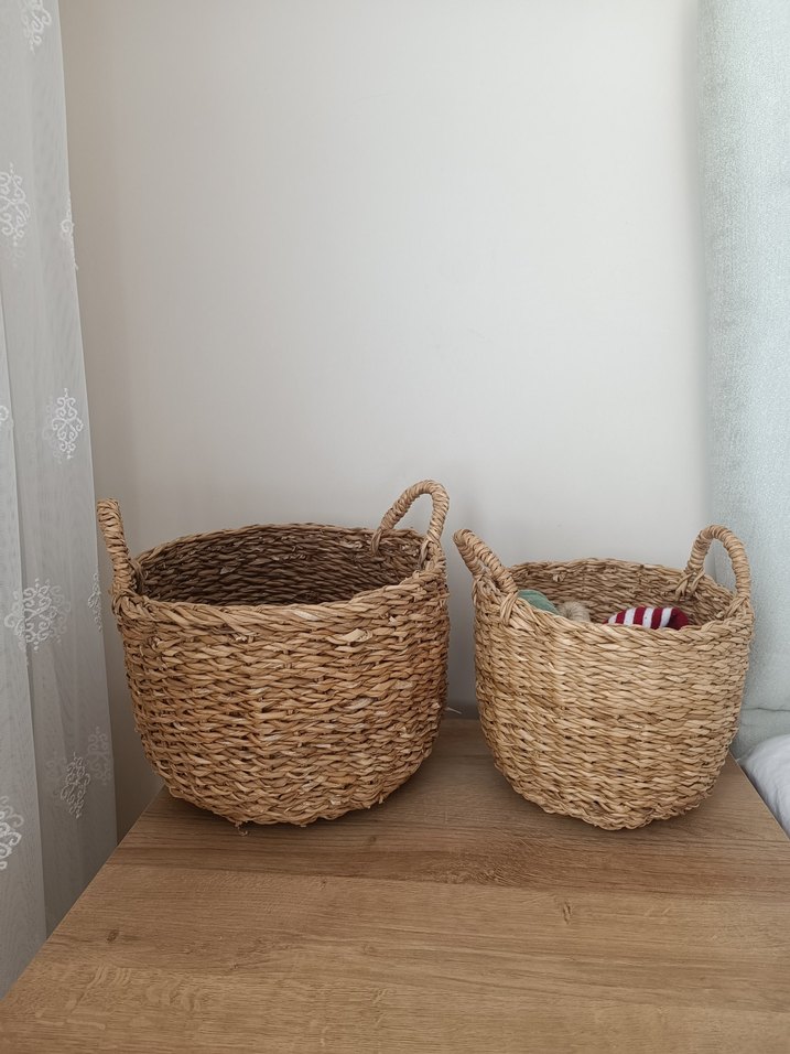 Koyu Kahverengi Hasır Saklama Sepeti - Görsel 3