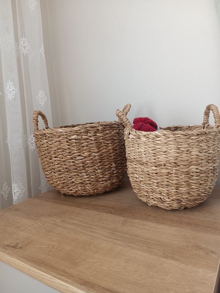 Koyu Kahverengi Hasır Saklama Sepeti - Görsel 2