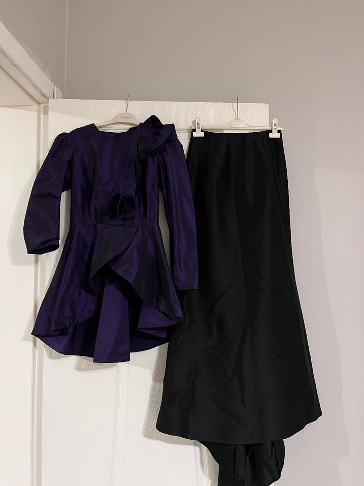 Uzun Kollu Mor Drapeli Gotik Abiye Elbise - Görsel 2