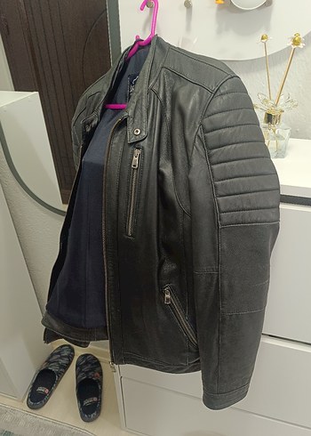 Siyah Erkek Deri Biker Ceket - Görsel 9