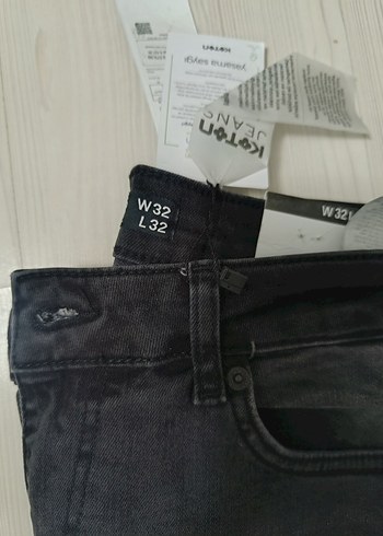 Gri Bol Kesim Kot Pantolon sıfır etiketli - Görsel 6