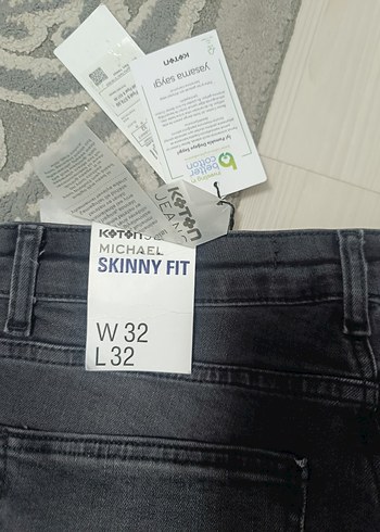 Gri Bol Kesim Kot Pantolon sıfır etiketli - Görsel 5