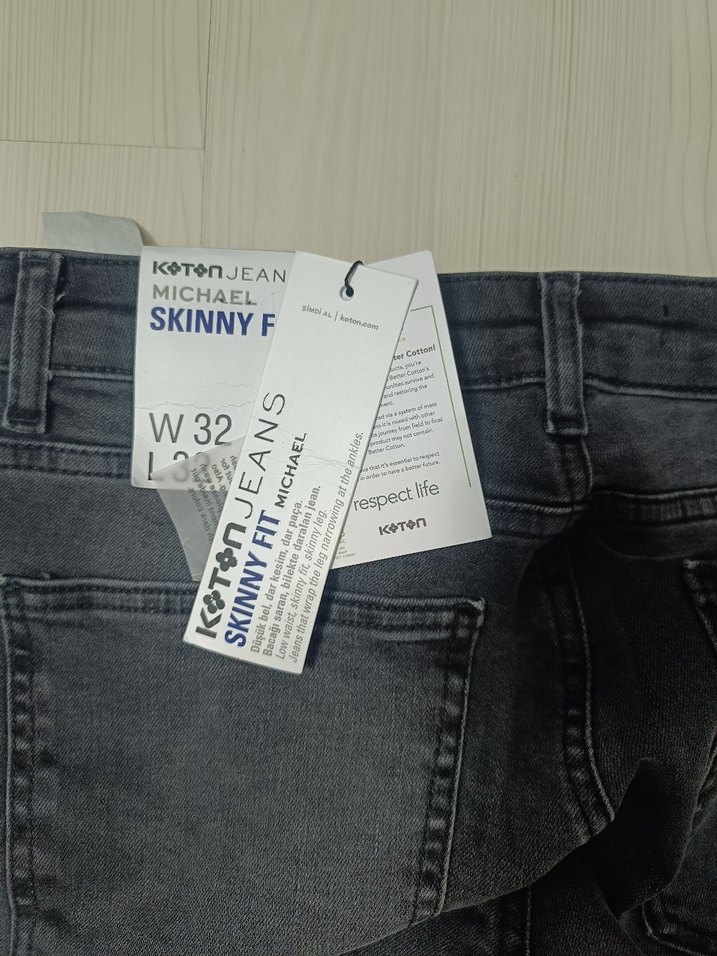 Gri Bol Kesim Kot Pantolon sıfır etiketli - Görsel 3