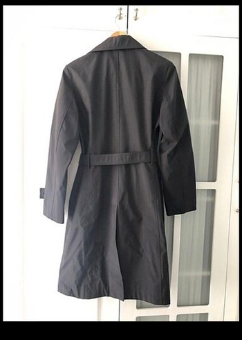 Düğmeli Siyah Midi Kadın Trençkot - Görsel 2