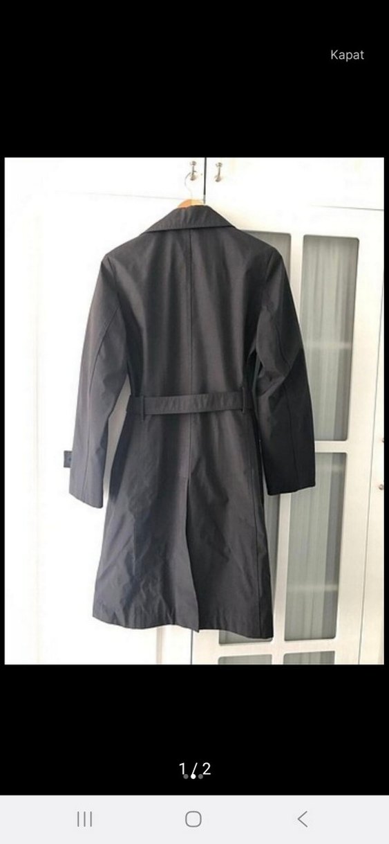 Düğmeli Siyah Midi Kadın Trençkot - Görsel 2