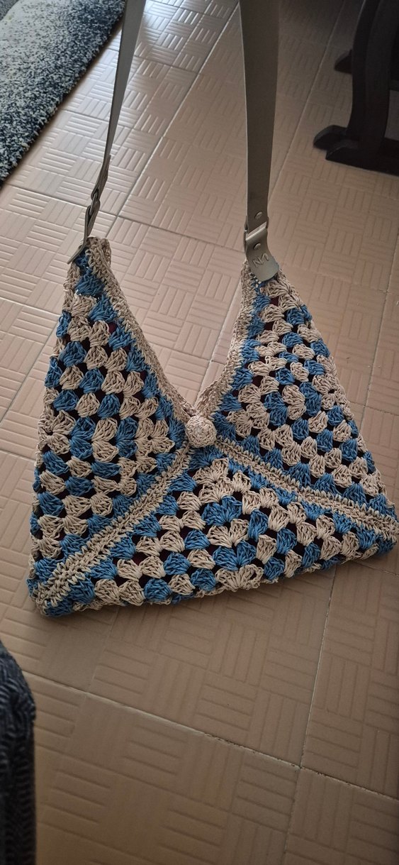 Dantel Detaylı Mavi Gri Örgü Bohem Çanta - Görsel 2