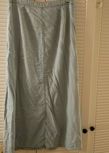 Düğmeli Uzun Keten Etek - Görsel 4