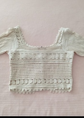 Beyaz Dantel Detaylı Kısa Bohem Kazak - Görsel 5