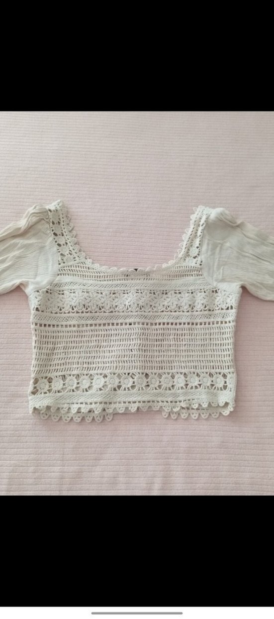 Beyaz Dantel Detaylı Kısa Bohem Kazak - Görsel 5