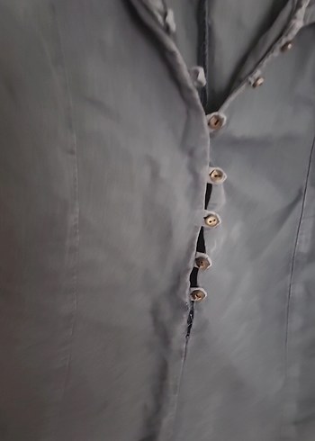 Düğmeli Mavi Keten salopet - Görsel 2