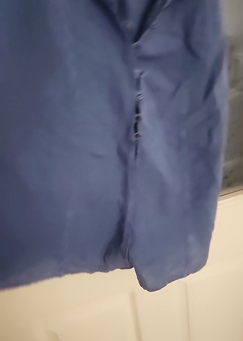 Düğmeli Mavi Keten salopet - Görsel 6