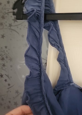 Düğmeli Mavi Keten salopet - Görsel 4