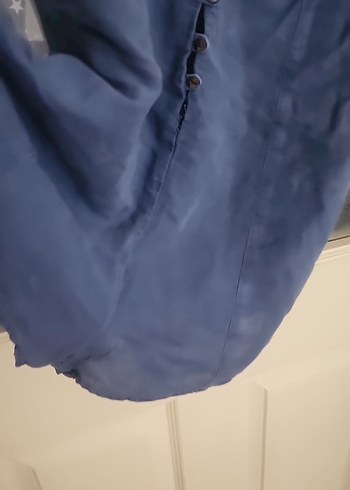 Düğmeli Mavi Keten salopet - Görsel 5