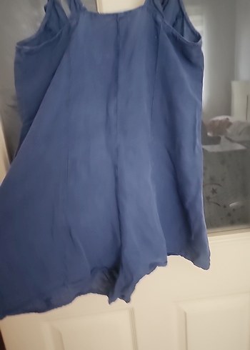 Düğmeli Mavi Keten salopet - Görsel 8