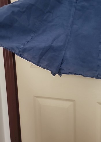 Düğmeli Mavi Keten salopet - Görsel 9