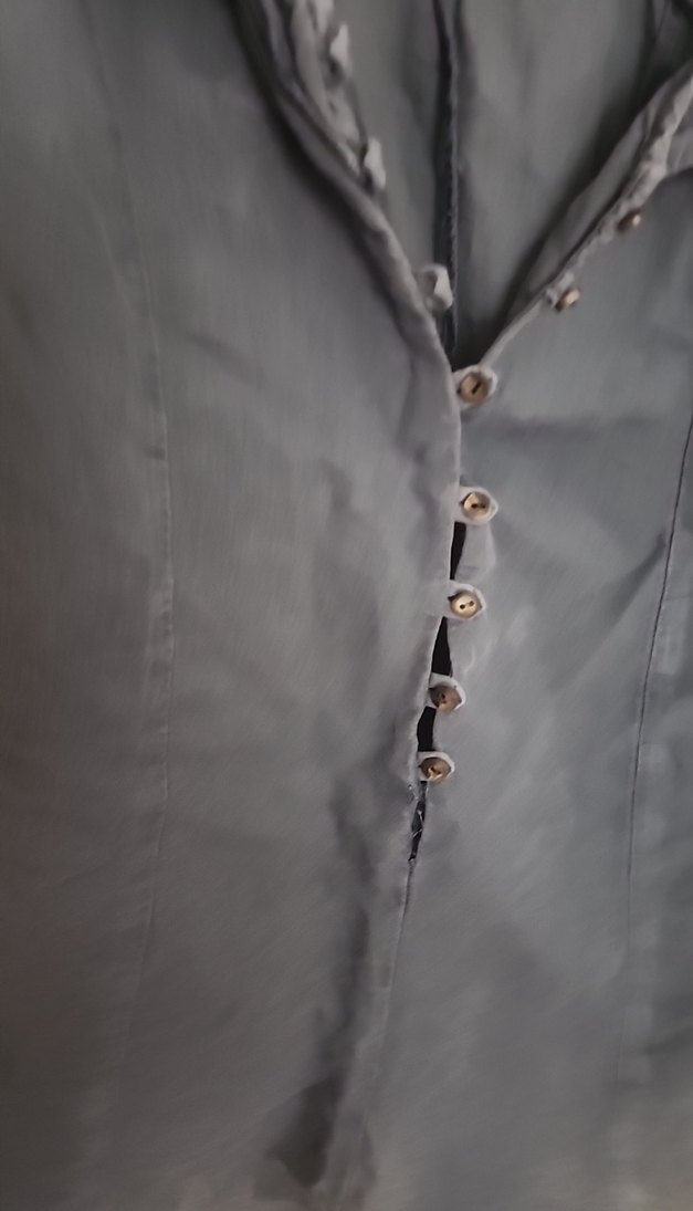 Düğmeli Mavi Keten salopet - Görsel 2