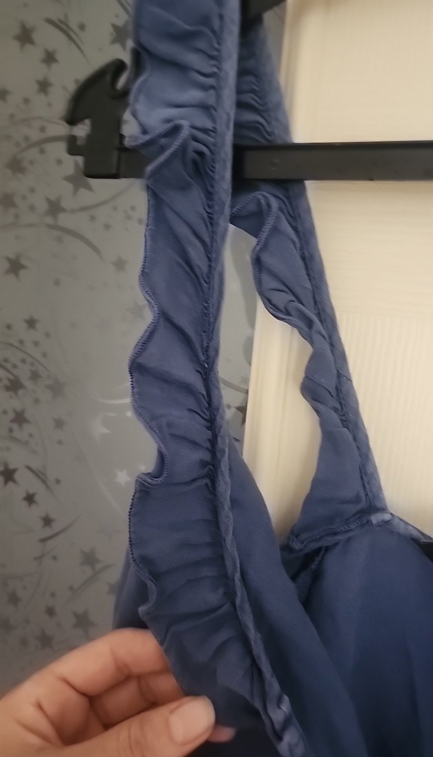 Düğmeli Mavi Keten salopet - Görsel 4