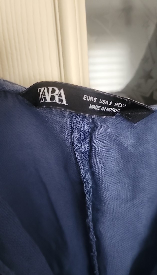 Düğmeli Mavi Keten salopet - Görsel 3