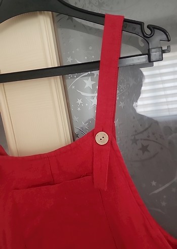 Kırmızı Kadın Mini Askılı Şort Tulum - Görsel 4