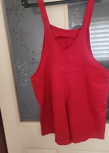 Kırmızı Kadın Mini Askılı Şort Tulum - Görsel 8