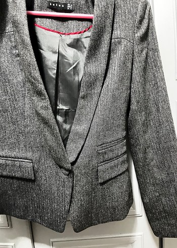Gri Keten Kadın Blazer Ceket