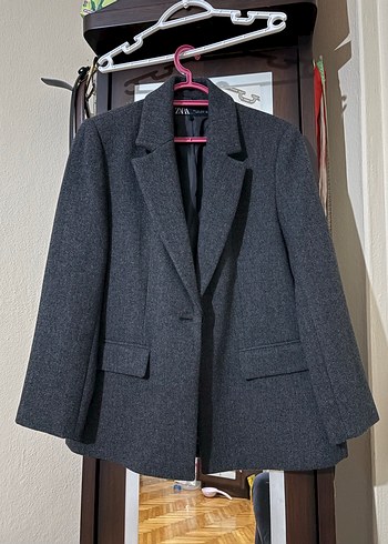 Gri Düğmeli Kadın Blazer Ceket