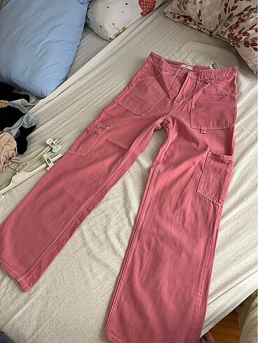 Stradivarius Pembe kot pantolon