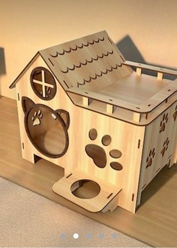 Ahşap Kedi Evi ve Mama Kabı Seti - Görsel 3