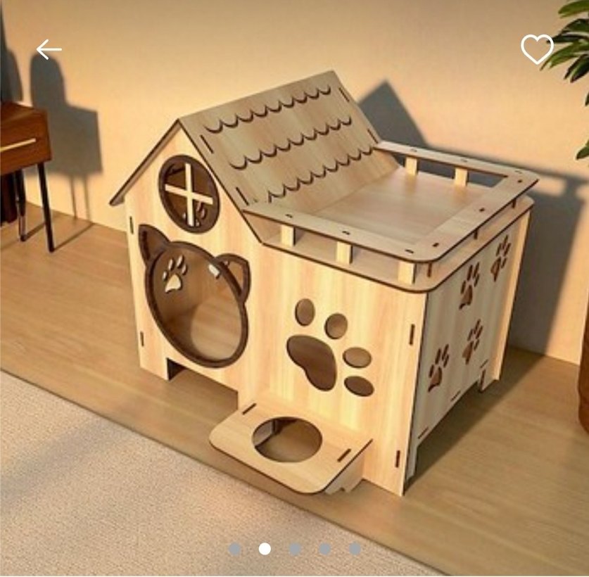 Ahşap Kedi Evi ve Mama Kabı Seti - Görsel 3